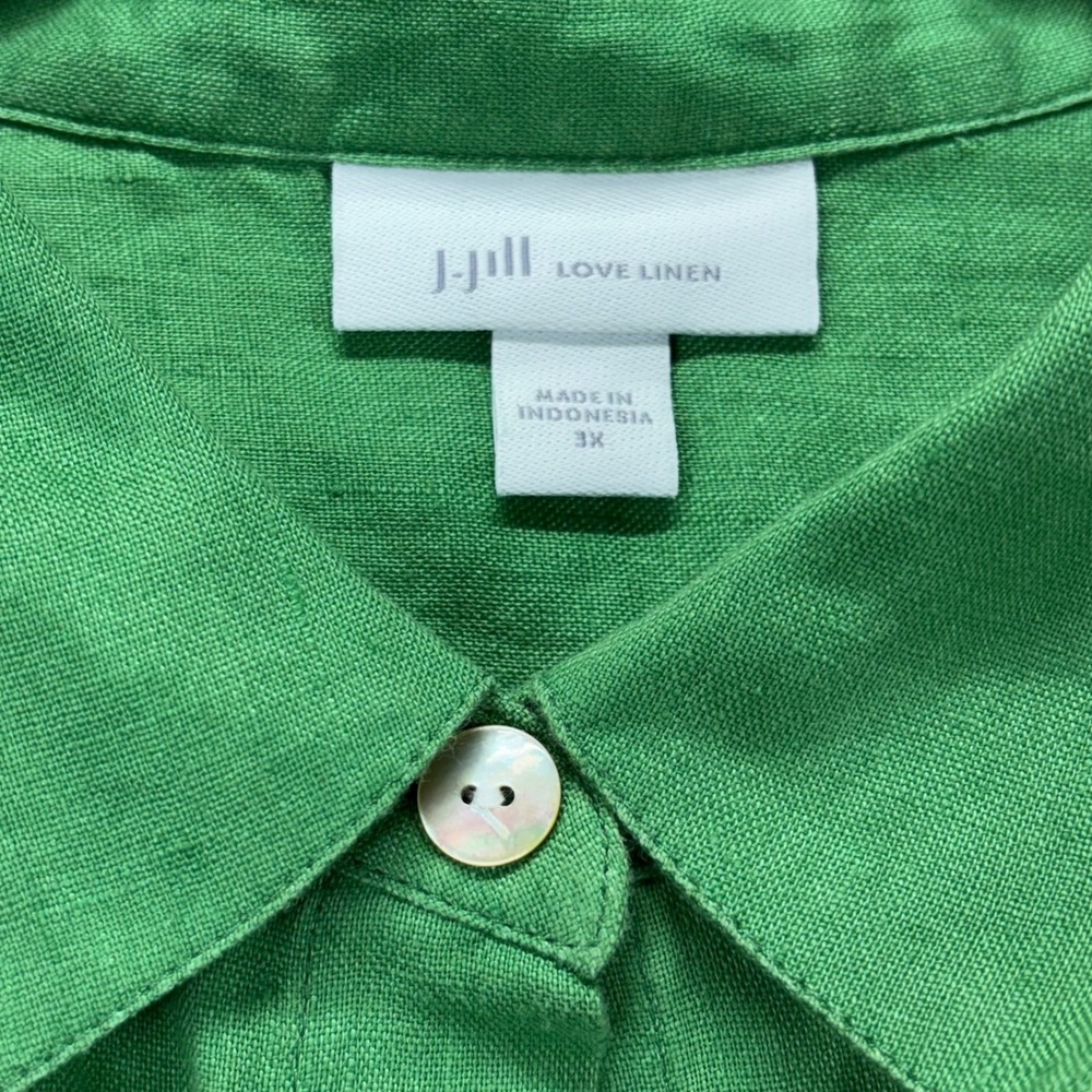 J Jill Shirt Womens 3X Linen Button Up  Relaxed Roll Tab Sleeve Green Coastal - Picture 5 of 11